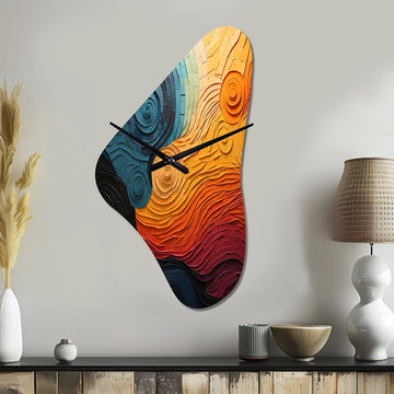 Teal Orange Op Art Rhythmic Illusion II - Asymmetric Metal Wall Clock